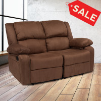 Flash Furniture BT-70597-LS-BN-MIC-GG Harmony Series Chocolate Brown Microfiber Loveseat with Two Built-In Recliners 